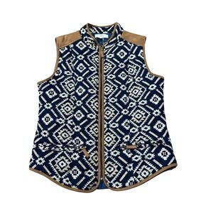 Entro‎ Navy White Aztec Southwestern Quilted Full Zip Front Vest Size S EUC